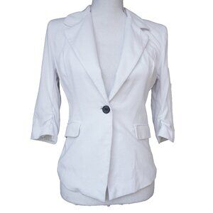 Monteau Y2k Coastal Knit White 3/4 Sleeve Casual Comfy Stretch Black Jacket